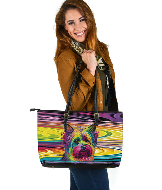 Yorkshire Terrier (Yorkie) Design Large Leather Tote Bag - Inspired Collection