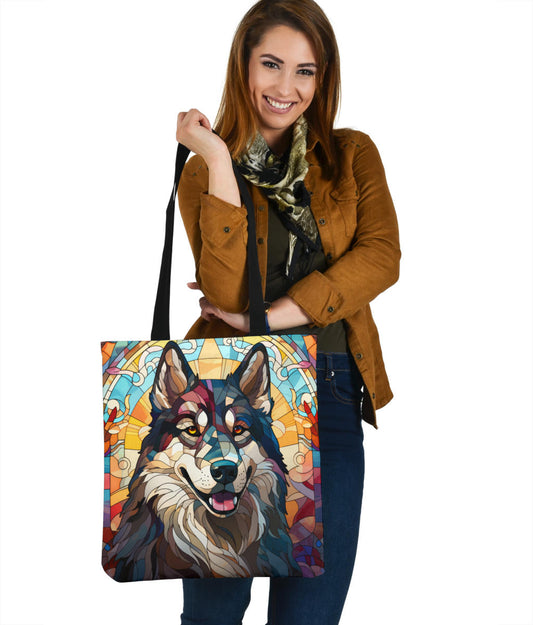 Alaskan Malamute Stained Glass Design Tote Bags