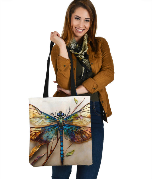 Alcohol Ink Painted Dragonfly Design Tote Bags - Imagination Collection