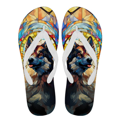Akita Stained Glass Design Men's and Women's Flip Flops
