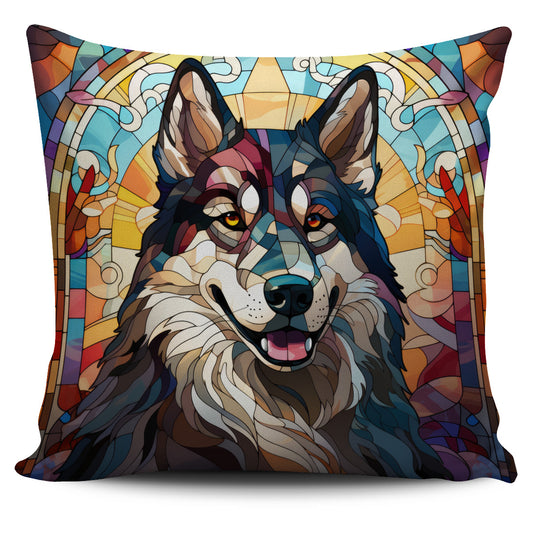 Alaskan Malamute Stained Glass Design Throw Pillow Covers