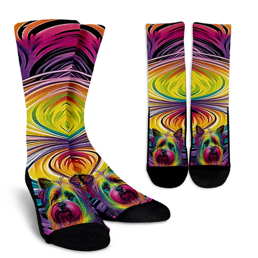 Yorkshire Terrier (Yorkie) Design Socks With Colorful Background - Inspired Collection