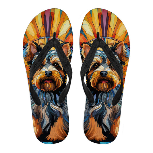 Yorkshire Terrier (Yorkie) Stained Glass Design Men's and Women's Flip Flops
