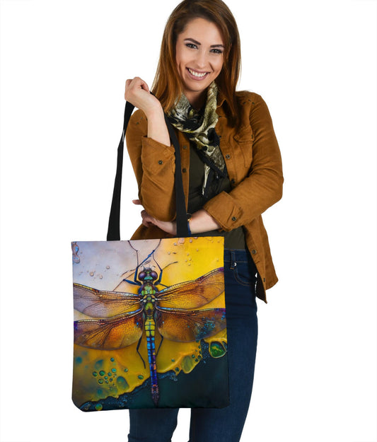 Alcohol Ink Painted Dragonfly Design Tote Bags - Imagination Collection