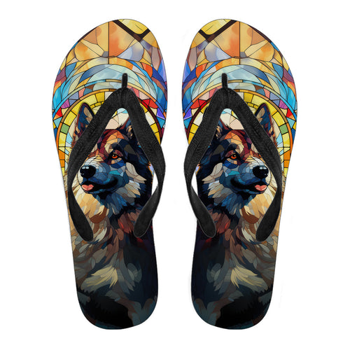 Akita Stained Glass Design Men's and Women's Flip Flops