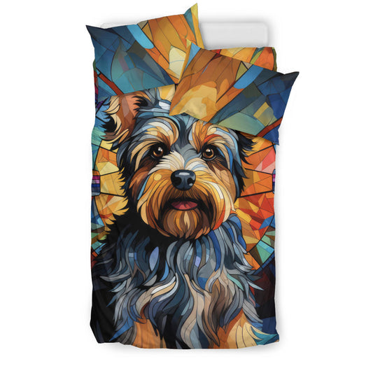 Yorkshire Terrier (Yorkie) Stained Glass Design Bedding Set With Duvet | Comforter Cover Plus Two Pillow Cases
