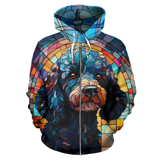 Poodle All Over Print Stained Glass Design Zip-Up Hoodies