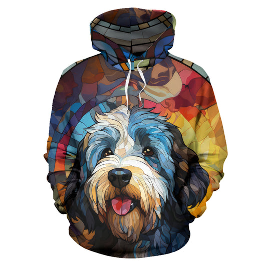Old English Sheepdog Stained Glass Design All Over Print Hoodies