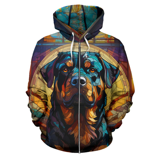 Rottweiler All Over Print Stained Glass Design Zip-Up Hoodies