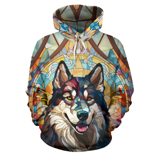 Alaskan Malamute Stained Glass Design All Over Print Hoodies