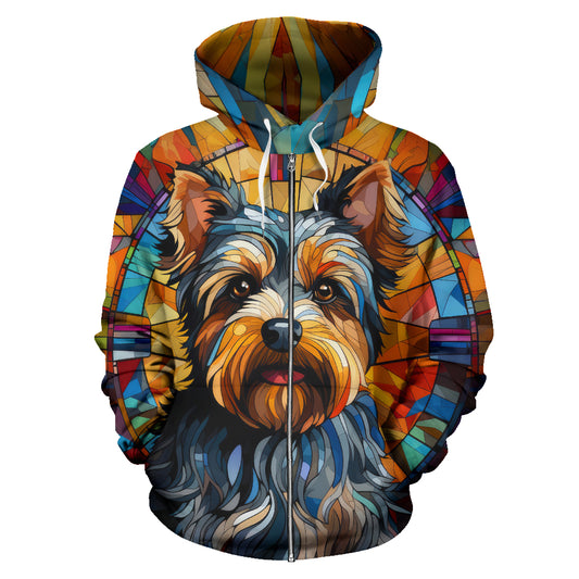 Yorkshire Terrier (Yorkie) All Over Print Stained Glass Design Zip-Up Hoodies