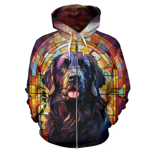 Newfoundland Dog (Newfie) All Over Print Stained Glass Design Zip-Up Hoodies