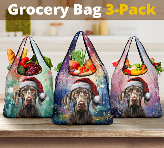 Weimaraner Design 3 Pack Grocery Bags - 2023 Holiday - Christmas Print