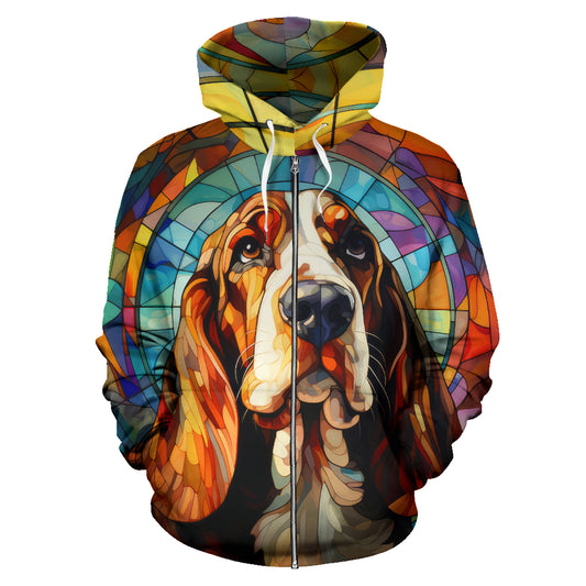 Basset Hound All Over Print Stained Glass Design Zip-Up Hoodies