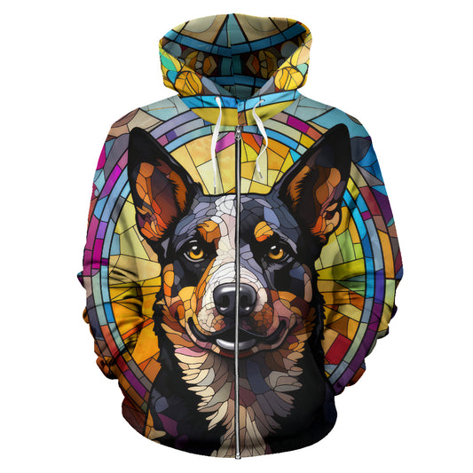 Australian Cattle Dog All Over Print Stained Glass Design Zip-Up Hoodies