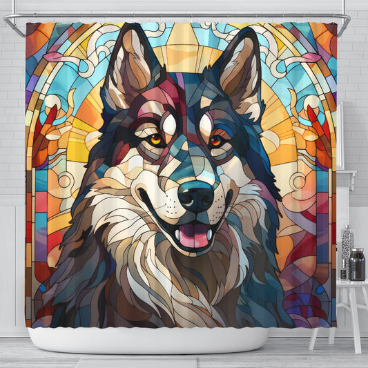 Alaskan Malamute Stained Glass Design Shower Curtains