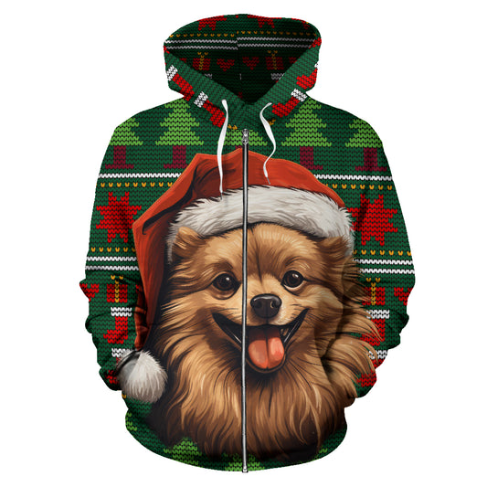 Pomeranian All Over Print Zip-Up Hoodies - 2023 Christmas / Holiday Collection
