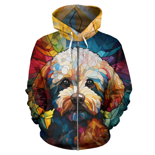 Bichon All Over Print Stained Glass Design Zip-Up Hoodies