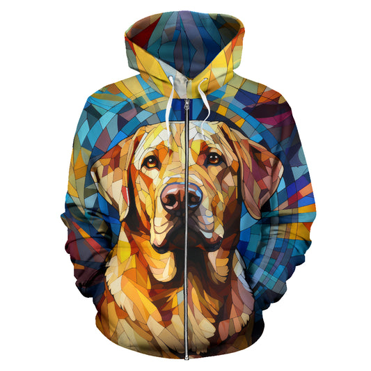 Labrador All Over Print Stained Glass Design Zip-Up Hoodies