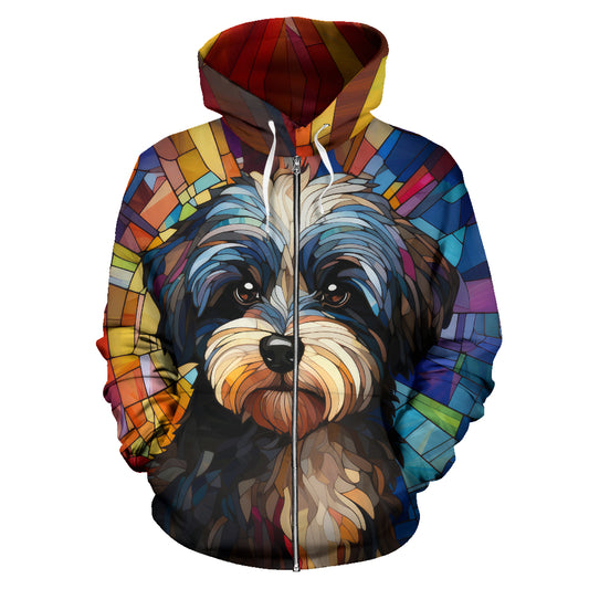 Maltese All Over Print Stained Glass Design Zip-Up Hoodies