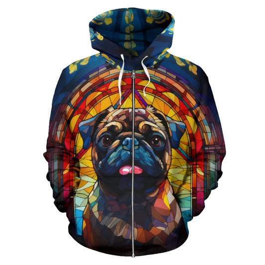 Pug All Over Print Stained Glass Design Zip-Up Hoodies