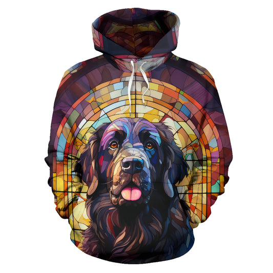 Newfoundland Dog (Newfie) Stained Glass Design All Over Print Hoodies
