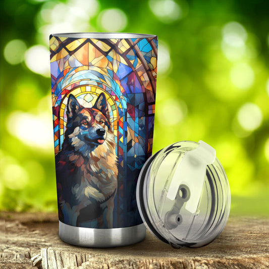 Akita Stained Glass Design Double Walled Vacuum Insulated Tumblers