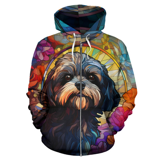 Lhasa Apso All Over Print Stained Glass Design Zip-Up Hoodies