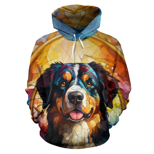Bernese Mountain Dog Stained Glass Design All Over Print Hoodies