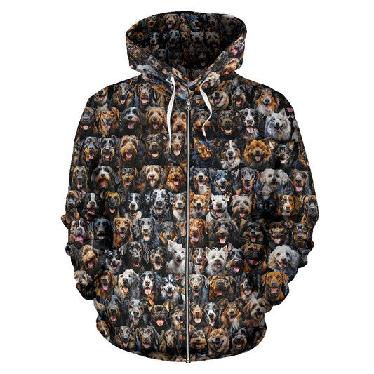 All Dogs Collage #2 All Over Print Watercolor Design Zip-Up Hoodies