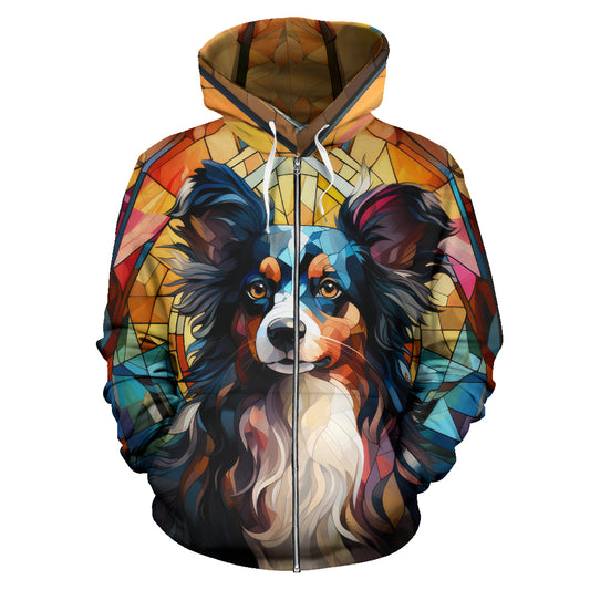 Papillon All Over Print Stained Glass Design Zip-Up Hoodies
