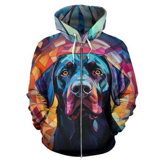 Labrador All Over Print Stained Glass Design Zip-Up Hoodies