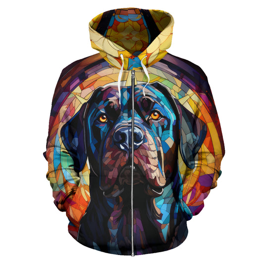 Mastiff All Over Print Stained Glass Design Zip-Up Hoodies