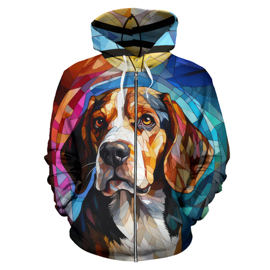 Beagle All Over Print Stained Glass Design Zip-Up Hoodies