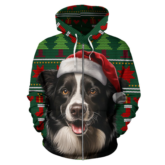 Border Collie All Over Print Zip-Up Hoodies - 2023 Christmas / Holiday Collection