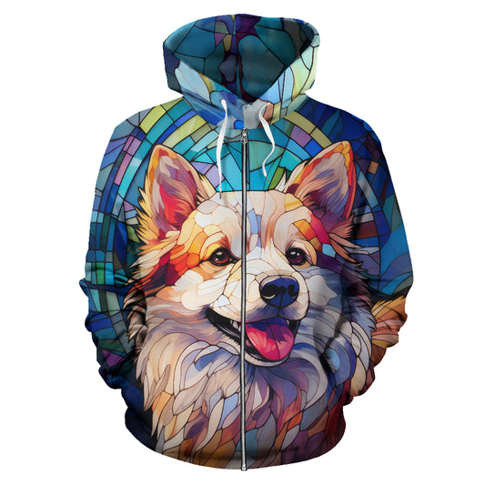 American Eskimo All Over Print Stained Glass Design Zip-Up Hoodies