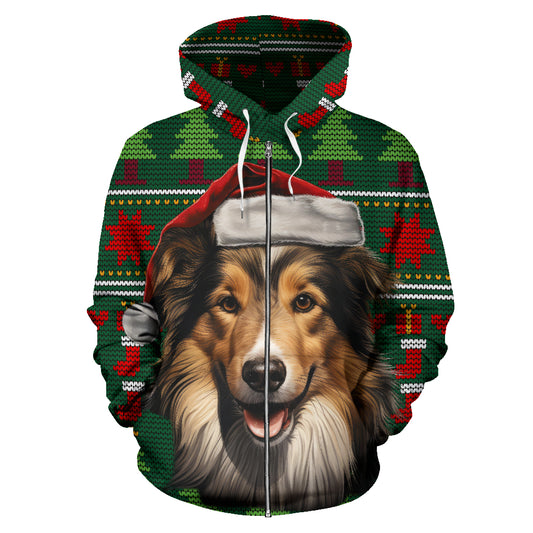 Rough Collie All Over Print Zip-Up Hoodies - 2023 Christmas / Holiday Collection