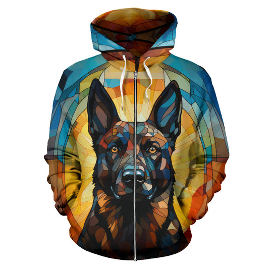 Belgian Malinois All Over Print Stained Glass Design Zip-Up Hoodies