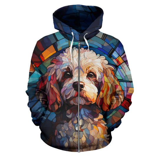 Poodle All Over Print Stained Glass Design Zip-Up Hoodies