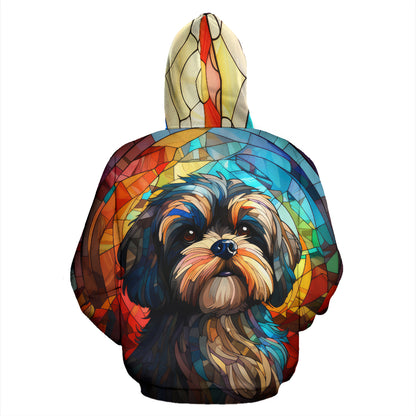 Shih Tzu All Over Print Stained Glass Design Zip-Up Hoodies