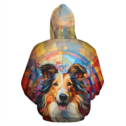 Rough Collie Stained Glass Design All Over Print Hoodies
