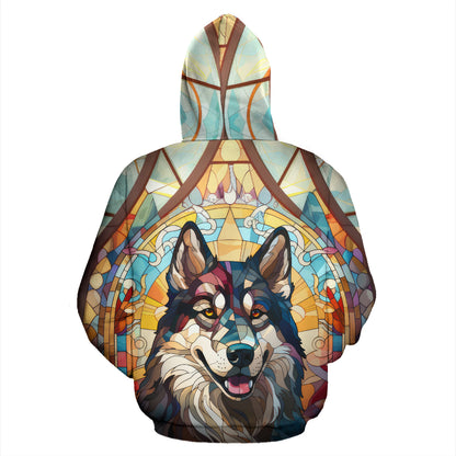 Alaskan Malamute Stained Glass Design All Over Print Hoodies