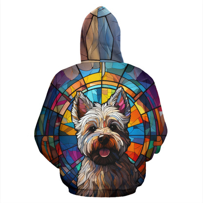 Westie All Over Print Stained Glass Design Zip-Up Hoodies