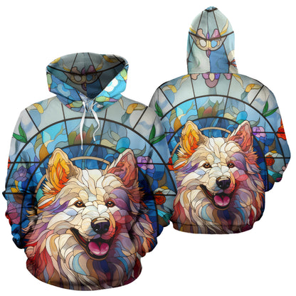 Samoyed Stained Glass Design All Over Print Hoodies