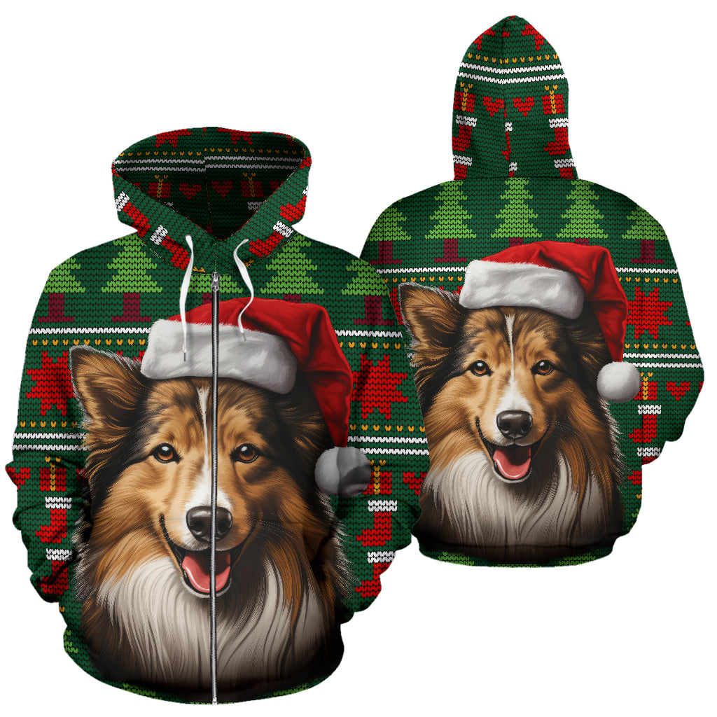 Shetland Sheepdog (Sheltie) All Over Print Zip-Up Hoodies - 2023 Christmas / Holiday Collection