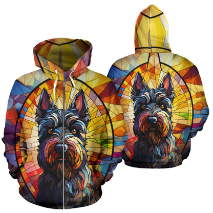 Scottish Terrier All Over Print Stained Glass Design Zip-Up Hoodies