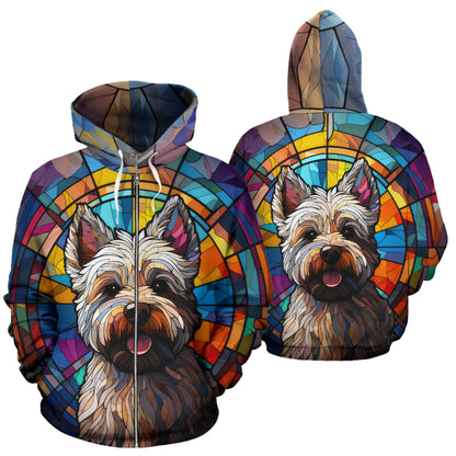 Westie All Over Print Stained Glass Design Zip-Up Hoodies