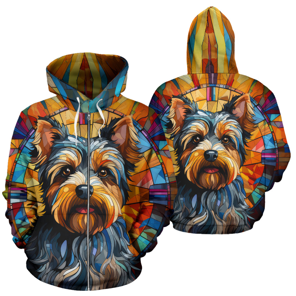 Yorkshire Terrier (Yorkie) All Over Print Stained Glass Design Zip-Up Hoodies