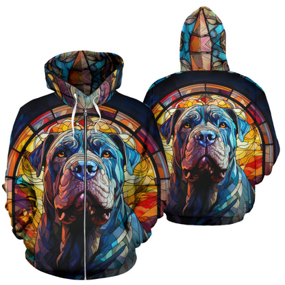 Shar Pei All Over Print Stained Glass Design Zip-Up Hoodies