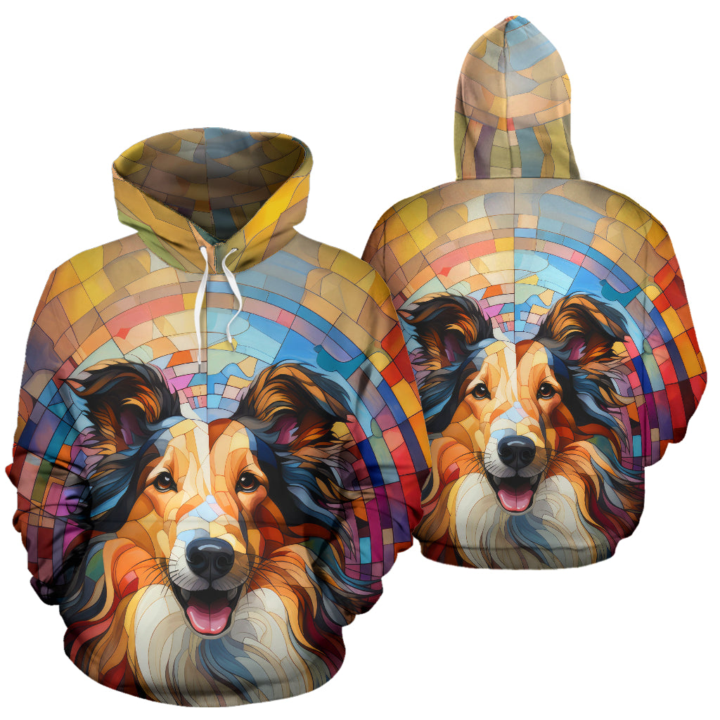 Rough Collie Stained Glass Design All Over Print Hoodies